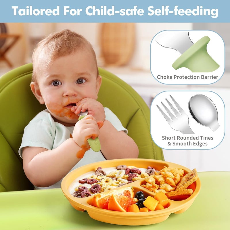 DRKIO 6 Pieces Toddler Utensils Set - Kids Silverware Set with Silicone Handle Children Safe 18/8 Stainless Steel Forks and Spoons Anti-Choke Design Food Grade Dishwasher Safe - Image 3